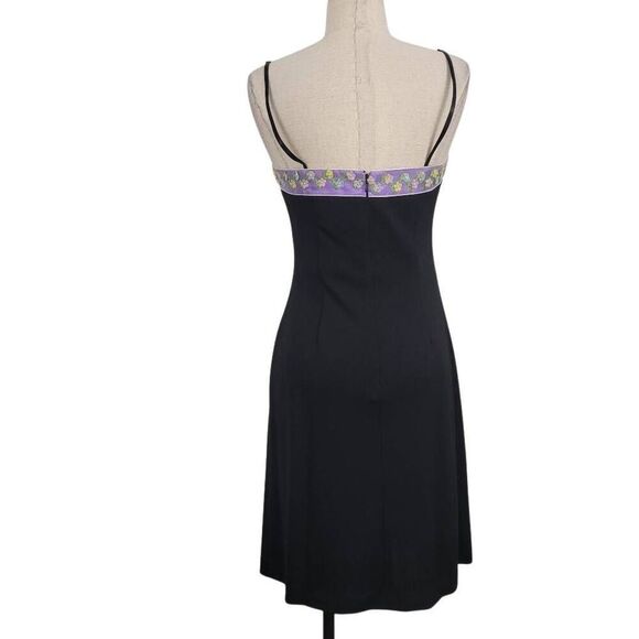 Vtg Papell Boutique Evening Black Sheath Dress‎ Sz 6P 3D Dainty Floral Neckline - Picture 4 of 8